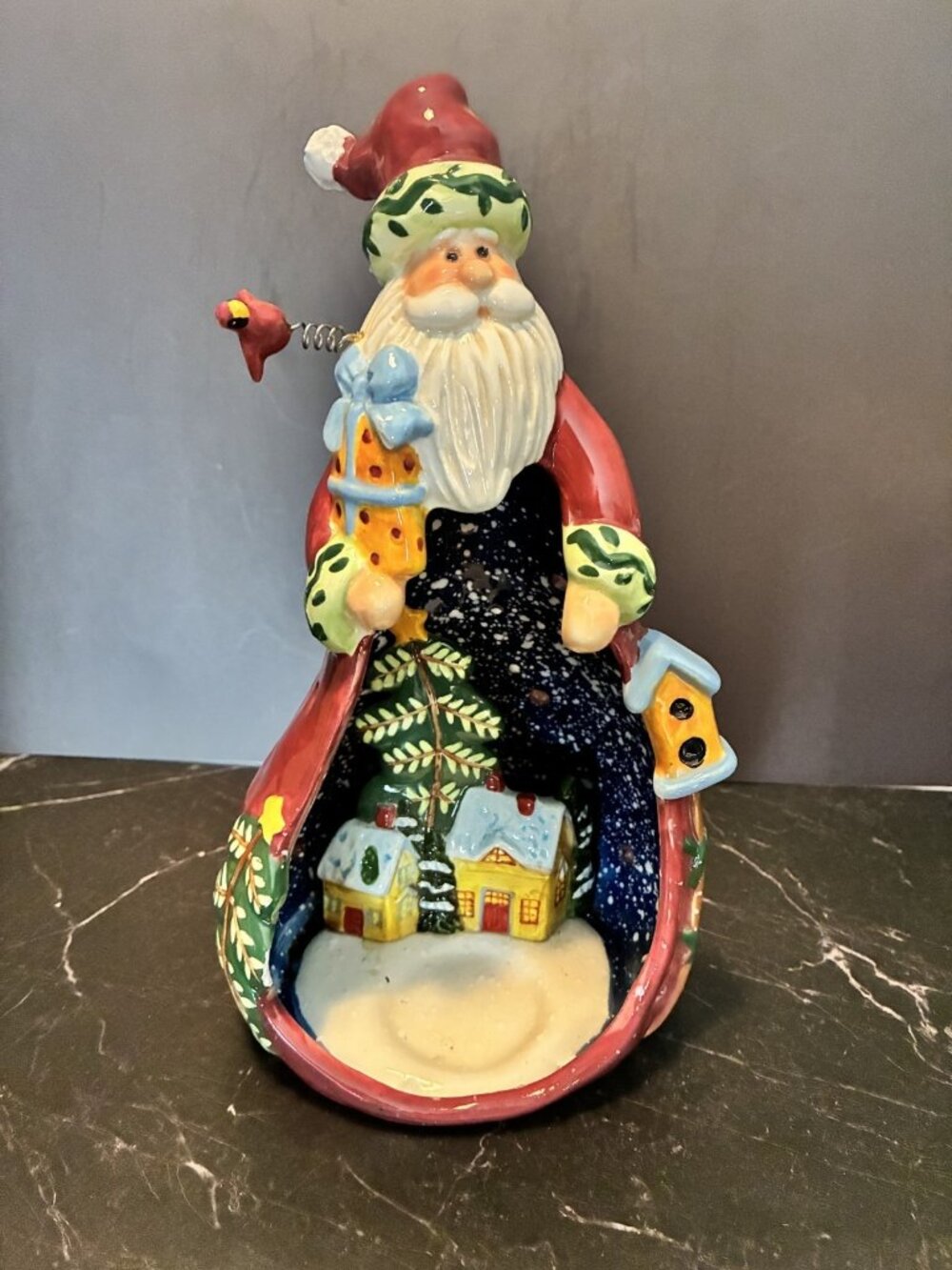Ganz Santa Claus Christmas Figurine Candle Holder Winter Village Scene Ceramic